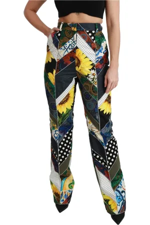 Dolce & Gabbana Bukser, Dame, Gul, XS, Bomuld, Multifarvet Højtaljede Straight Bukser
