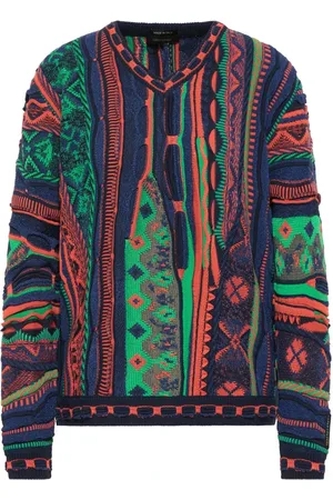 Carlo Colucci Strik, Dame, Flerfarvet, XL, Jacquard V-Hals Pullover Consolini