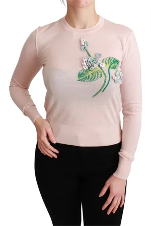 Dolce & Gabbana Strik, Dame, Lyserød, 3XS, Cashmere, Luksuriøs Floral Cashmere Pullover