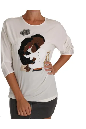 Dolce & Gabbana Top, Dame, Hvid, M, Langærmet top med Figure Family applikation