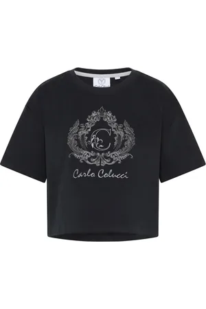 Carlo Colucci Top, Dame, Sort, M, Bomuld, Unikt Cropped Oversize T-Shirt