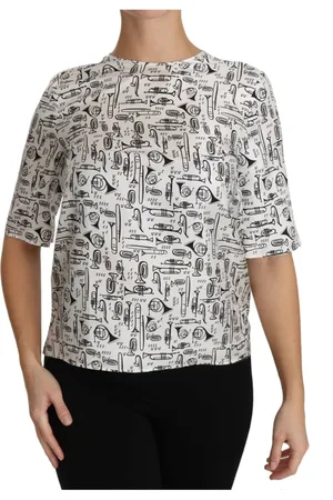 Dolce & Gabbana Bluser & Skjorter, Dame, Hvid, XS, Musikinstrumenter Silkebluse