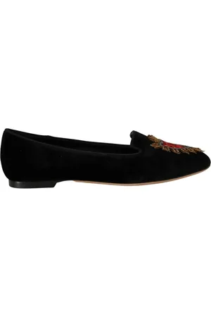 Dolce & Gabbana Sko, Dame, Sort, 35 EU, Læder, Sorte Sacred Heart Slip On Flats