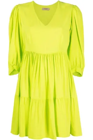 Twin-Set Kjole, Dame, Gul, S, Fluorescerende Plisseret Kort Kjole