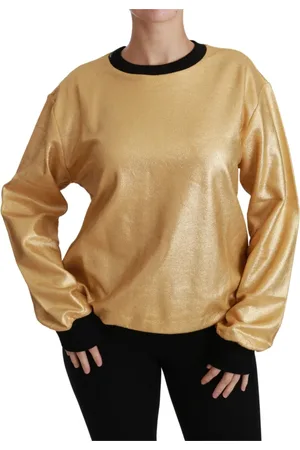 Dolce & Gabbana Sweathshirts & Hoodies, Dame, Gul, M, Bomuld, Guld og Sort Bomuld Crewneck Sweater