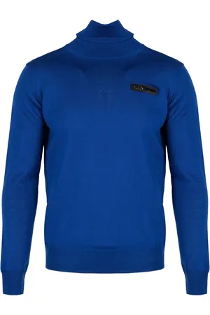 Philipp Plein Strik, Herre, Blå, 2XL, Uld, Merino Uld Rund-hals Strik