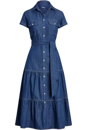 Ralph Lauren Kjole, Dame, Blå, XS, Denim, Voluminøs Denim Maxi Kjole