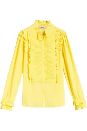 Twin-Set Bluser & Skjorter, Dame, Gul, S, Tyl, Silkeblandet Rynket Bluse med Top