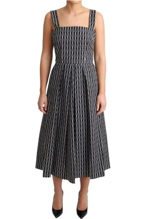 Dolce & Gabbana Kjole, Dame, Sort, S, Bomuld, Sort Hvid Geometrisk Mønster A-Line Kjole