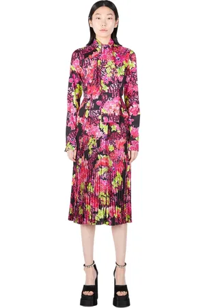 VERSACE Kjole, Dame, Lyserød, XS, Polyester, Blomstret Logo Midi Kjole