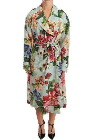 Dolce & Gabbana Frakke, Dame, Flerfarvet, 3XS, Organza, Blomstret Dobbelt Brystet Trenchcoat