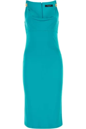 VERSACE Kjole, Dame, Blå, XS, Tealgrøn crepekjole