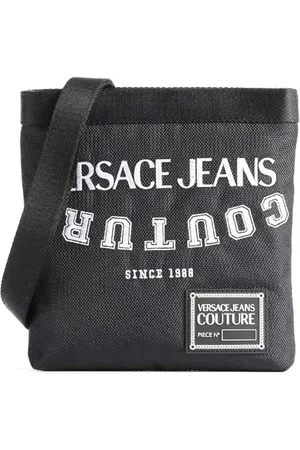 VERSACE Taske, Herre, Sort, ONE SIZE, Uld, Sort Herre Skuldertaske med Broderet Logo