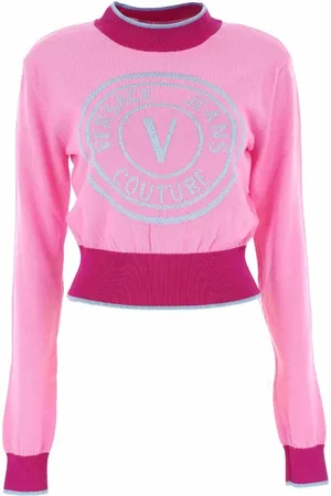 VERSACE Strik, Dame, Lyserød, L, Uld, Højmode Jeans Sweater