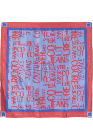 VERSACE Tilbehør, Dame, Blå, ONE SIZE, Luksuriøst Silketørklæde med Logo Print - Blå