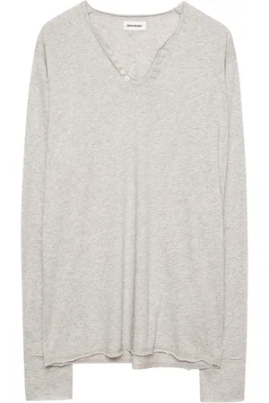 Zadig & Voltaire Top, Herre, Grå, XL, Bomuld, Kortærmet Henley T-shirt