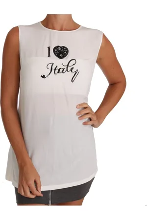 Dolce & Gabbana Top, Dame, Hvid, L, Italiensk Silke Cami T-shirt med Blonde og Paliet Broderi