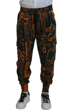Dolce & Gabbana Bukser, Herre, Flerfarvet, M, Uld, Multifarvet Logo Print Silke Cargo Jogger Bukser