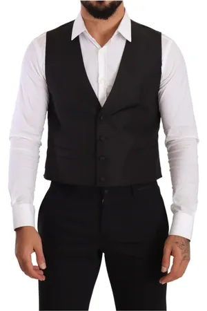 Dolce & Gabbana Jakkesæt, Herre, Grå, M, Uld, Grå Silke Formel Vest, Slim Fit, Italiensk Fremstillet