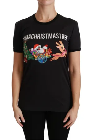 Dolce & Gabbana Top, Dame, Sort, M, Bomuld, Sort ImAChristmasTree Crewneck T-shirt