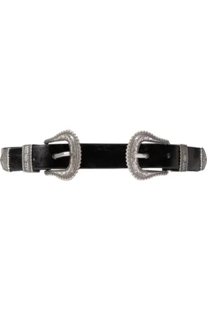 Twin-Set Tilbehør, unisex, Sort, L, Læder, Sort Texansk Spænde Bælte