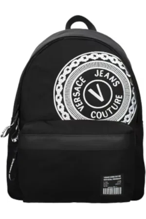 VERSACE Taske, Herre, Sort, ONE SIZE, Nylon, Sort nylon rygsæk med hvidt broderet logo til mænd