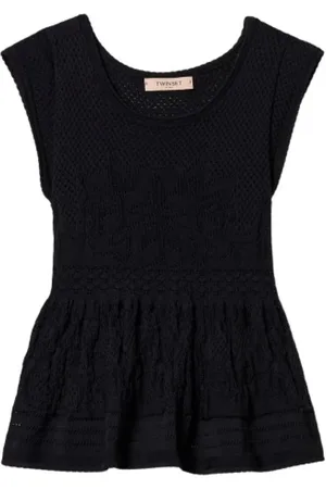 Twin-Set Top, Dame, Sort, S, Flared Strikket Top med Blomsterdesign