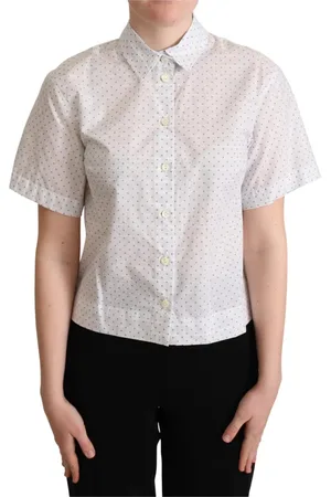 Dolce & Gabbana Bluser & Skjorter, Dame, Hvid, S, Bomuld, Elegant Polka Dots Krave Skjorte