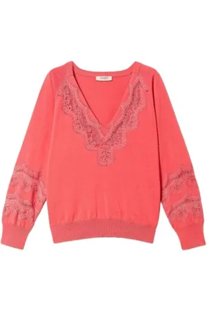 Twin-Set Strik, Dame, Rød, S, Bomuld, Maxi V-hals Blonde Sweater