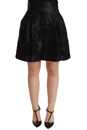 Dolce & Gabbana Shorts, Dame, Sort, 3XS, Bomuld, Elegant Sort Blomstret Brokade Nederdel