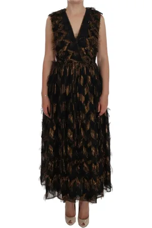 Dolce & Gabbana Kjole, Dame, Sort, 3XS, Bohemian Fringed Silkekjole