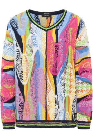Carlo Colucci Strik, Dame, Flerfarvet, L, Jacquard V-Hals Pullover Curtoni