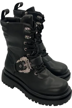 VERSACE Sko, Dame, Sort, 40 EU, Læder, Egro Militærstil Læderstøvler