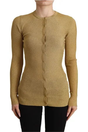 Dolce & Gabbana Strik, Dame, Gul, S, Uld, Luksus Guld Viskose Blandings Cardigan Sweater