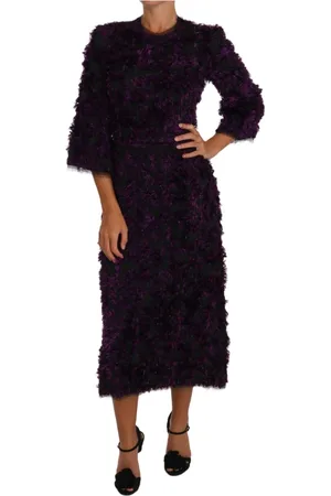 Dolce & Gabbana Kjole, Dame, Lilla, XS, Bomuld, Fringe Midi Sheath Kjole