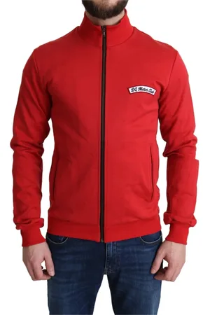 Dolce & Gabbana Sweathshirts & Hoodies, Herre, Rød, 2XS, Bomuld, Rød Zip-Through Sweater Cardigan med Turtle Neck og Logo Detaljer