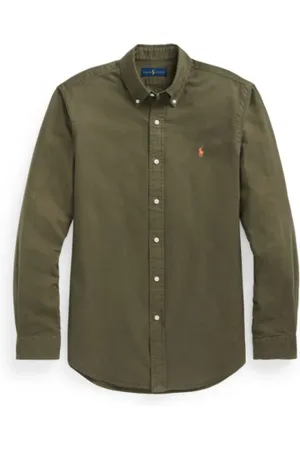 Ralph Lauren Skjorte, Herre, Grøn, XL, Bomuld, Slim Oxford Skjorte med Broderet Logo