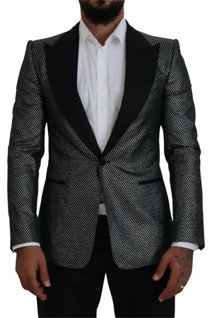 Dolce & Gabbana Jakke, Herre, Sort, M, Polyester, Sort Sølv Jacquard Slim Fit Jakke Blazer