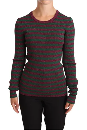 Dolce & Gabbana Top, Dame, Grøn, S, Uld, Multifarvet Stribet Crew Neck Pullover Sweater