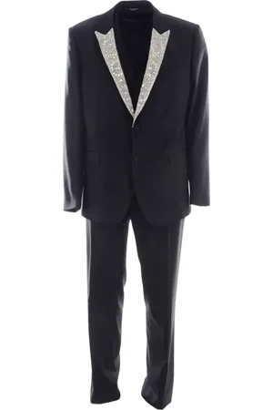 Dolce & Gabbana Jakkesæt, Herre, Sort, 4XL, Uld, Luksuriøst Herre 3-Delt Jakkesæt med Applikationer