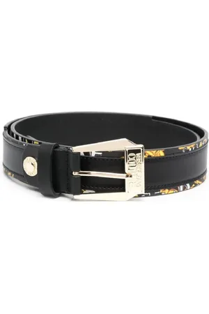 VERSACE Tilbehør, Herre, Sort, 95 CM, Uld, Sort Barok Print Bælte med Logo Spænde - 100