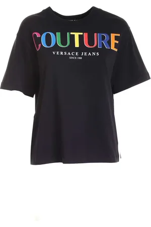 VERSACE Top, Dame, Sort, XL, Bomuld, Multifarvet Logo T-Shirt