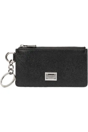 Dolce & Gabbana Tilbehør, Herre, Sort, ONE SIZE, Uld, Elegant Tekstureret Logo-Plaque Pengepung