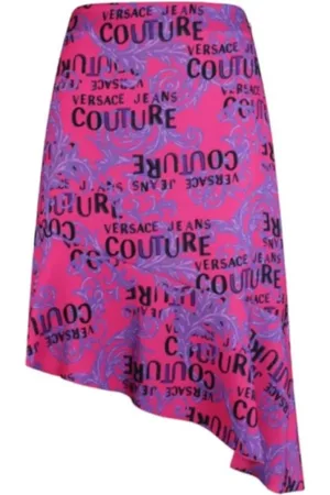 VERSACE Nederdel, Dame, Lilla, XS, Polyester, Barok Logo Print Fuchsia/Violet Midi Nederdel - Størrelse 42
