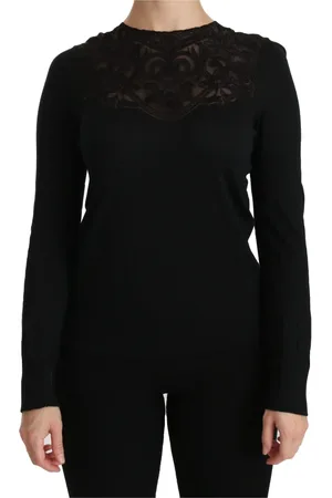 Dolce & Gabbana Sweathshirts & Hoodies, Dame, Sort, XS, Luksuriøs Silke Blondebluse