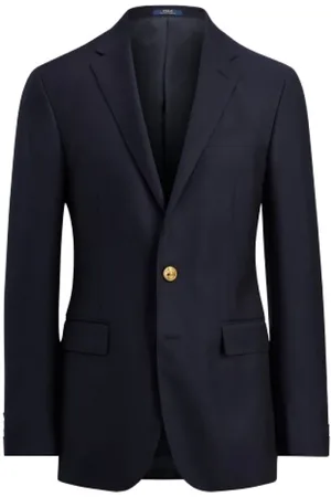 Ralph Lauren Jakke, Herre, Blå, S, Uld, Slim Fit Uld Blazer med Polo-stil