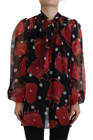 Dolce & Gabbana Bluser & Skjorter, Dame, Sort, XS, Sort Rød Sicily Taske Silke Skjorte Top Bluse
