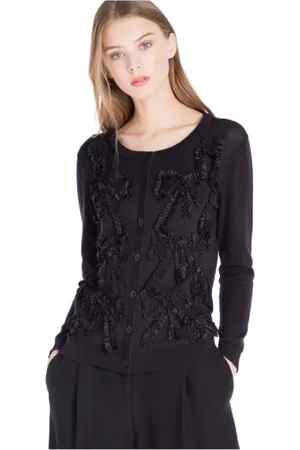 Twin-Set Strik, Dame, Sort, XS, Sort broderet cardigan
