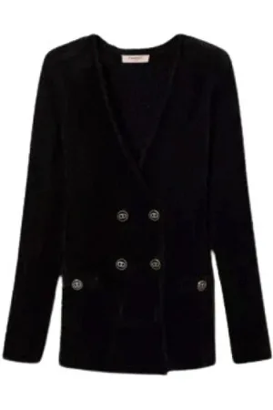 Twin-Set Strik, Dame, Sort, M, Polyester, Jacquard Strikket Krydset Blouson