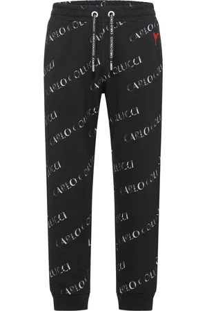 Carlo Colucci Bukser, Herre, Sort, XL, Bomuld, Davare Sweatpants med Teksttryk